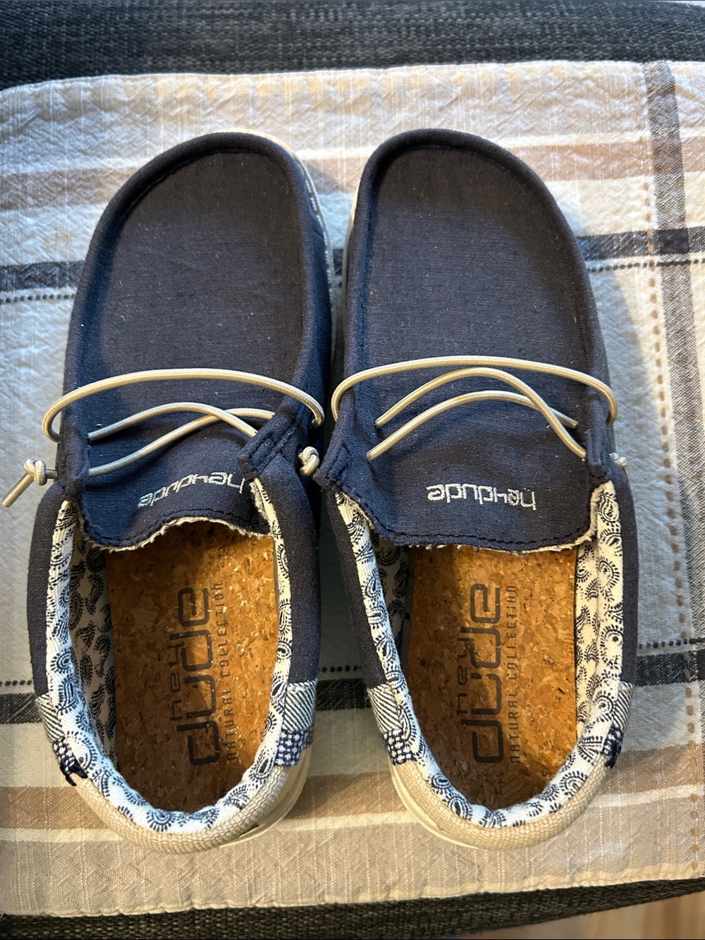 Hey Dude Navy Canvas Slip-On Shoes with Cream Laces